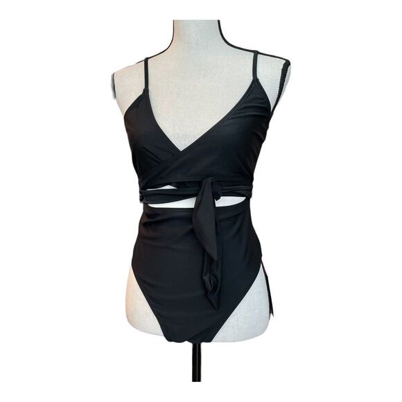 South Beach Womens Black Wrap & Tie Cut-out Monokini Bathing Swim Suit Sz 10 - Picture 2 of 8